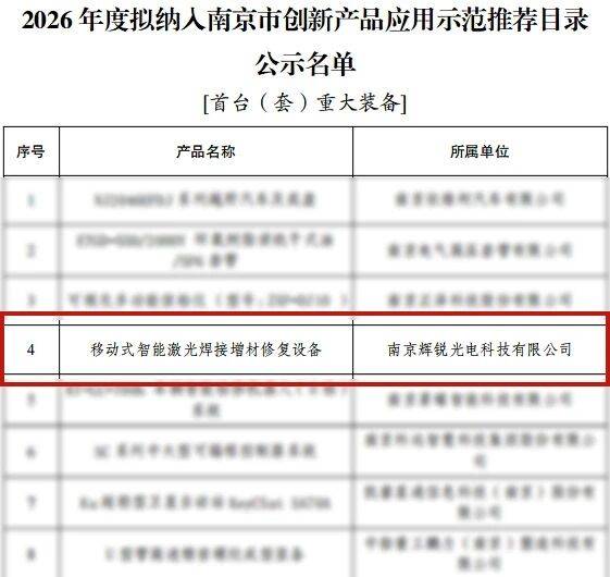辉锐PortiLAM®便携式激光修复设备入选南京2026年创新产品示范名单